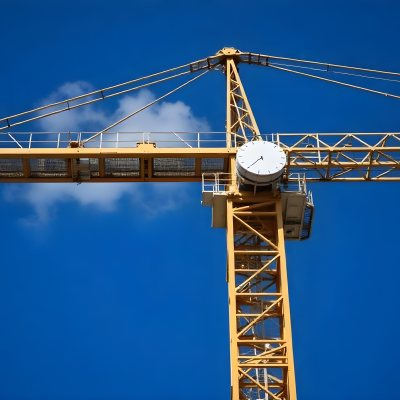 A Large Yellow Construction Crane Against A Bright Blue Sky 6 272f