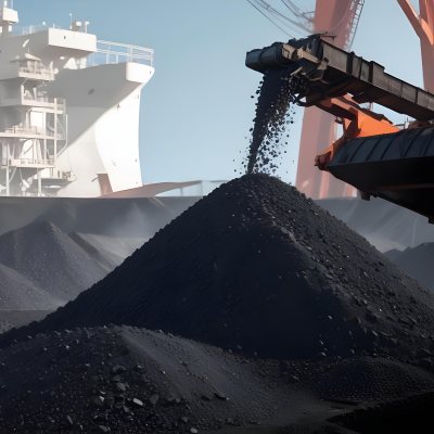 A Pile Of Coal Being Poured From A Conveyor Belt With A Large Ship In The Background Industrial Equipment And A Clear Blue Sky 13 A3b2