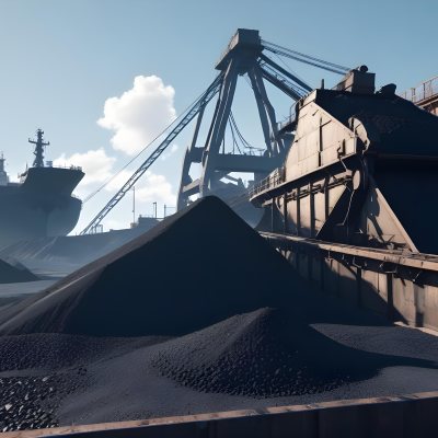 A Pile Of Coal Being Poured From A Conveyor Belt With A Large Ship In The Background Industrial Equipment And A Clear Blue Sky 34 6c3f