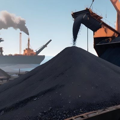 A Pile Of Coal Being Poured From A Conveyor Belt With A Large Ship In The Background Industrial Equipment And A Clear Blue Sky 7 77f5