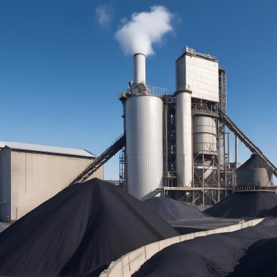 Coal Processing Plant With Silos And Conveyor Belts A Pile Of Coal In The Foreground And A Clear Blue Sky In The Background 10 0129