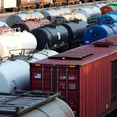 Rows Of Cargo Containers And Tanker Trucks In An Industrial Storage Yard 4 72cb
