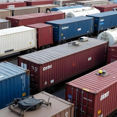 Rows Of Cargo Containers And Tanker Trucks In An Industrial Storage Yard 6 04d6