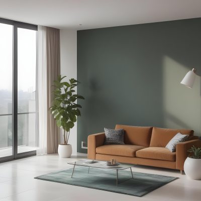 3d Model A Modern Living Room Featuring A Green Sofa With Cushions A Glass Coffee Table And A Tall Green Plant In A White Pot Large Glass Doors Lead To A Balcony Allowing Natural Light To Enter The Walls Are Paint 7 8b82
