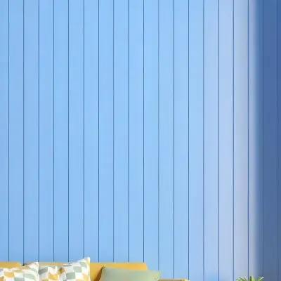 A Blue Wooden Wall With Vertical Planks A Cushions In The Foreground 11 B594