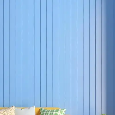 A Blue Wooden Wall With Vertical Planks A Cushions In The Foreground 14 Bd94