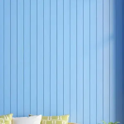 A Blue Wooden Wall With Vertical Planks A Cushions In The Foreground 6 A561