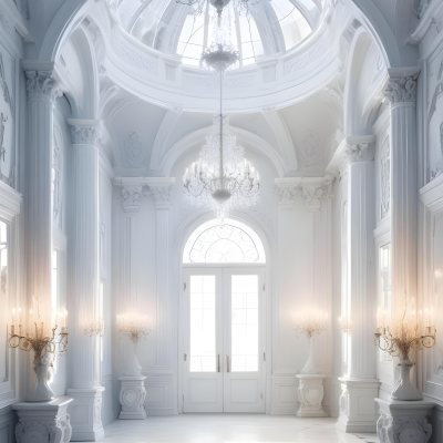 A Grand Ornate White Interior With Arched Windows Columns And Chandeliers Creating A Luxurious And Elegant Atmosphere 14 Ef68