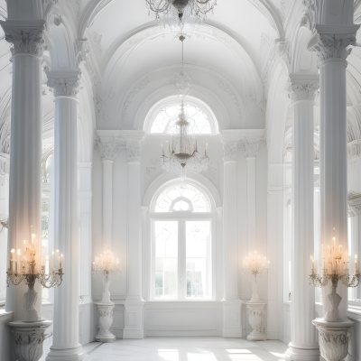 A Grand Ornate White Interior With Arched Windows Columns And Chandeliers Creating A Luxurious And Elegant Atmosphere 19 299f