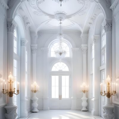 A Grand Ornate White Interior With Arched Windows Columns And Chandeliers Creating A Luxurious And Elegant Atmosphere 20 2b28