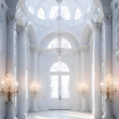 A Grand Ornate White Interior With Arched Windows Columns And Chandeliers Creating A Luxurious And Elegant Atmosphere 22 Eb83