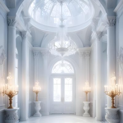A Grand Ornate White Interior With Arched Windows Columns And Chandeliers Creating A Luxurious And Elegant Atmosphere 23 2be7