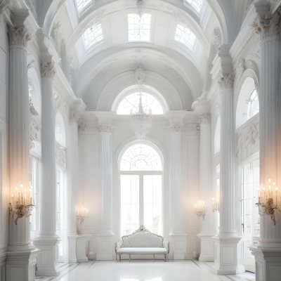 A Grand Ornate White Interior With Arched Windows Columns And Chandeliers Creating A Luxurious And Elegant Atmosphere 31 3142