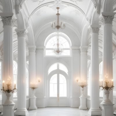 A Grand Ornate White Interior With Arched Windows Columns And Chandeliers Creating A Luxurious And Elegant Atmosphere 32 Ae4a
