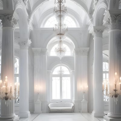 A Grand Ornate White Interior With Arched Windows Columns And Chandeliers Creating A Luxurious And Elegant Atmosphere 36 3f4b