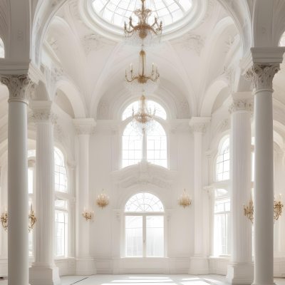 A Grand Ornate White Interior With Arched Windows Columns And Chandeliers Creating A Luxurious And Elegant Atmosphere 4 1442