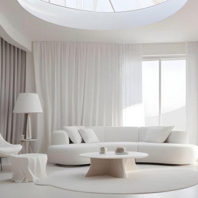 A Minimalist Interior Featuring A White Wall With Decorative Molding A Decorative Gray Door And A Light Gray Armchair With A Tufted Design A Potted Plant Is Positioned Next To The Chair Contributing To The Clean And 10 0652