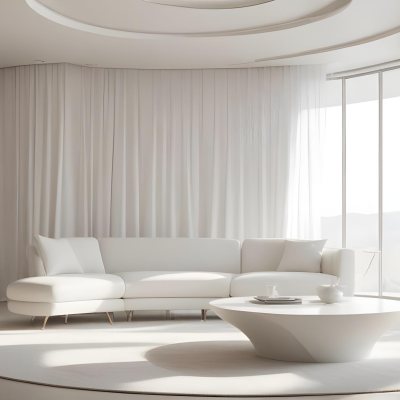 A Minimalist Interior Featuring A White Wall With Decorative Molding A Decorative Gray Door And A Light Gray Armchair With A Tufted Design A Potted Plant Is Positioned Next To The Chair Contributing To The Clean And 14 E346