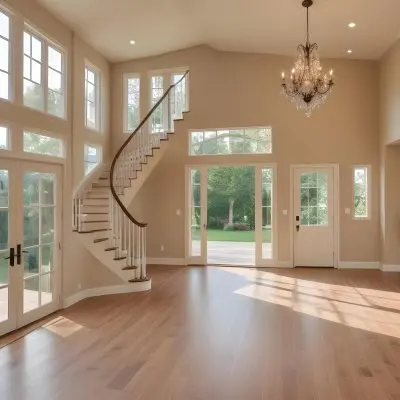 Spacious Interior Of A Home Featuring A Wooden Floor