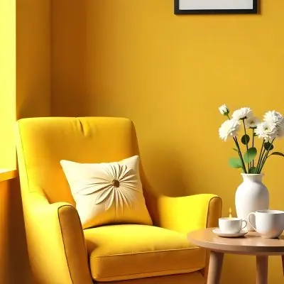 Yellow Armchair With A Flower Pillow Next To A Wooden Table With A Vase Of White Flowers A Cup Of Tea And A Candle With A Yellow Wall And A Framed Picture In The Background 14 8fa2