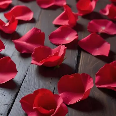 35mm Film Photography Red Rose Petals Scattered On A Wooden Surface The Petals Vary In Orientation And Overlap Slightly Creating A Vibrant Contrast Against The Dark Wood White Rose Petals Scattered On A Metal Surface 24 0141