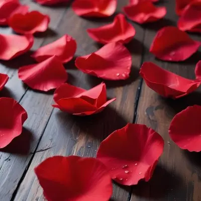 35mm Film Photography Red Rose Petals Scattered On A Wooden Surface The Petals Vary In Orientation And Overlap Slightly Creating A Vibrant Contrast Against The Dark Wood White Rose Petals Scattered On A Metal Surface 42 11ac