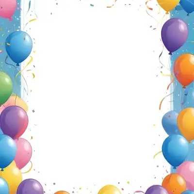 3d Model A Blank White Center Surrounded By Colorful Balloons In Various Shades Including Blue Yellow Pink Purple And Orange The Balloons Are Accompanied By Colorful Streamers And A Sparkly Blue Border Creat 11 D577