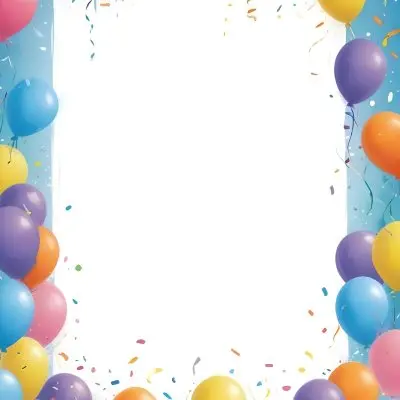 3d Model A Blank White Center Surrounded By Colorful Balloons In Various Shades Including Blue Yellow Pink Purple And Orange The Balloons Are Accompanied By Colorful Streamers And A Sparkly Blue Border Creat 13 Fe7a