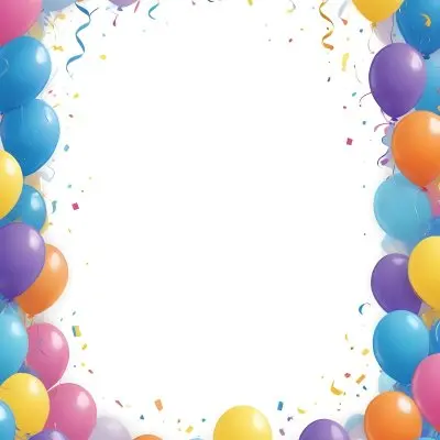 3d Model A Blank White Center Surrounded By Colorful Balloons In Various Shades Including Blue Yellow Pink Purple And Orange The Balloons Are Accompanied By Colorful Streamers And A Sparkly Blue Border Creat 19 4925