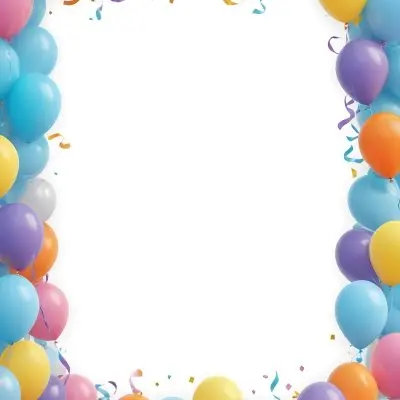 3d Model A Blank White Center Surrounded By Colorful Balloons In Various Shades Including Blue Yellow Pink Purple And Orange The Balloons Are Accompanied By Colorful Streamers And A Sparkly Blue Border Creat 25 6991