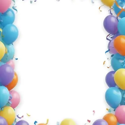 3d Model A Blank White Center Surrounded By Colorful Balloons In Various Shades Including Blue Yellow Pink Purple And Orange The Balloons Are Accompanied By Colorful Streamers And A Sparkly Blue Border Creat 29 8028