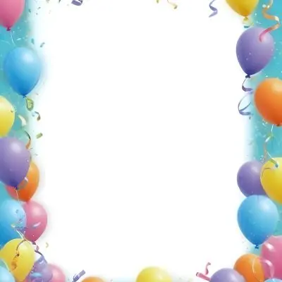 3d Model A Blank White Center Surrounded By Colorful Balloons In Various Shades Including Blue Yellow Pink Purple And Orange The Balloons Are Accompanied By Colorful Streamers And A Sparkly Blue Border Creat 30 Ca9f