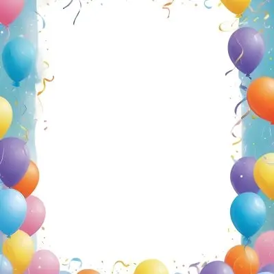 3d Model A Blank White Center Surrounded By Colorful Balloons In Various Shades Including Blue Yellow Pink Purple And Orange The Balloons Are Accompanied By Colorful Streamers And A Sparkly Blue Border Creat 9 706b