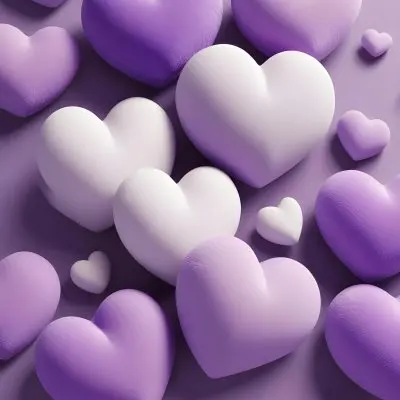 3d Model A Close Up View Of Several Heart Shaped Objects In Various Shades Of Purple And White The Objects Appear To Be Made Of A Soft Plush Material And Are Arranged In A Decorative Manner Against A Plain Light P 19 A77c