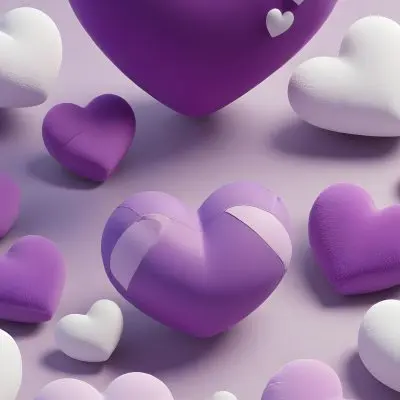 3d Model A Close Up View Of Several Heart Shaped Objects In Various Shades Of Purple And White The Objects Appear To Be Made Of A Soft Plush Material And Are Arranged In A Decorative Manner Against A Plain Light P 20 Ec72