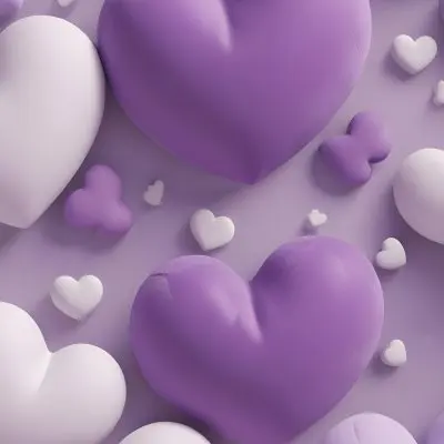 3d Model A Close Up View Of Several Heart Shaped Objects In Various Shades Of Purple And White The Objects Appear To Be Made Of A Soft Plush Material And Are Arranged In A Decorative Manner Against A Plain Light P 29 59f8