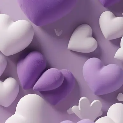 3d Model A Close Up View Of Several Heart Shaped Objects In Various Shades Of Purple And White The Objects Appear To Be Made Of A Soft Plush Material And Are Arranged In A Decorative Manner Against A Plain Light P 35 7808