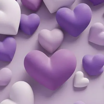 3d Model A Close Up View Of Several Heart Shaped Objects In Various Shades Of Purple And White The Objects Appear To Be Made Of A Soft Plush Material And Are Arranged In A Decorative Manner Against A Plain Light P 36 A162