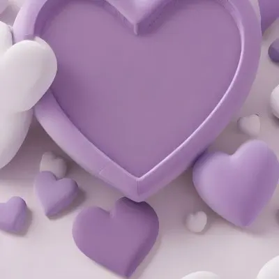 3d Model A Close Up View Of Several Heart Shaped Objects In Various Shades Of Purple And White The Objects Appear To Be Made Of A Soft Plush Material And Are Arranged In A Decorative Manner Against A Plain Light P 38 D9d1