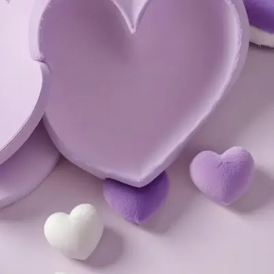 3d Model A Close Up View Of Several Heart Shaped Objects In Various Shades Of Purple And White The Objects Appear To Be Made Of A Soft Plush Material And Are Arranged In A Decorative Manner Against A Plain Light P 4 612f