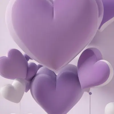 3d Model A Close Up View Of Several Heart Shaped Objects In Various Shades Of Purple And White The Objects Appear To Be Made Of A Soft Plush Material And Are Arranged In A Decorative Manner Against A Plain Light P 40 4021