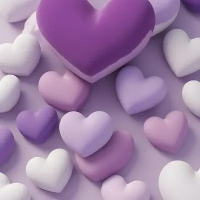 3d Model A Close Up View Of Several Heart Shaped Objects In Various Shades Of Purple And White The Objects Appear To Be Made Of A Soft Plush Material And Are Arranged In A Decorative Manner Against A Plain Light P 48 0509