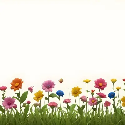 3d Model A Colorful Border Of Various Flowers Including Pink Blooms Set Against A Yellow Background With Green Grass At The Bottom Figure Octane Render Volumetric Highly Detailed Videogame Aesthetic 14 Ca6c