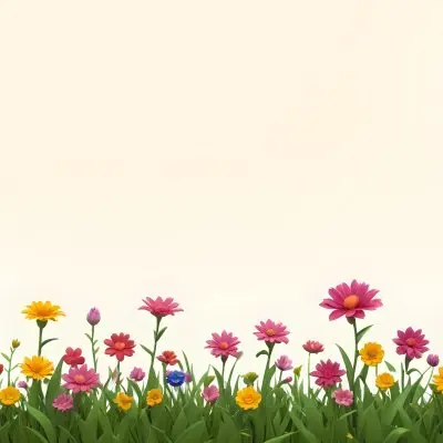 3d Model A Colorful Border Of Various Flowers Including Pink Blooms Set Against A Yellow Background With Green Grass At The Bottom Figure Octane Render Volumetric Highly Detailed Videogame Aesthetic 29 6933
