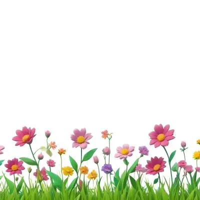 3d Model A Colorful Border Of Various Flowers Including Pink Blooms Set Against A Yellow Background With Green Grass At The Bottom Figure Octane Render Volumetric Highly Detailed Videogame Aesthetic 31 E9f2