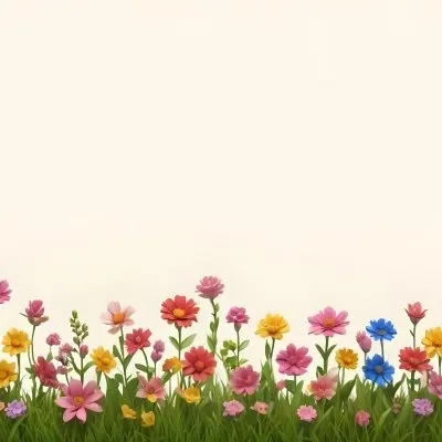 3d Model A Colorful Border Of Various Flowers Including Pink Blooms Set Against A Yellow Background With Green Grass At The Bottom Figure Octane Render Volumetric Highly Detailed Videogame Aesthetic 4 280a