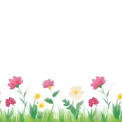 3d Model A Colorful Border Of Various Flowers Including Pink Blooms Set Against A Yellow Background With Green Grass At The Bottom Figure Octane Render Volumetric Highly Detailed Videogame Aesthetic 9 2e0c
