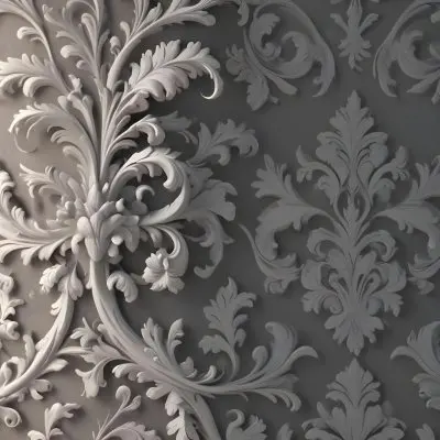 3d Model A Decorative Gray And White Damask Pattern With Ornate Floral And Scroll Designs Figure Octane Render Volumetric Highly Detailed Videogame Aesthetic 1 4ad3