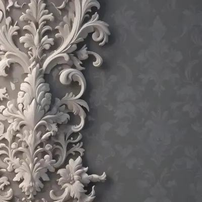 3d Model A Decorative Gray And White Damask Pattern With Ornate Floral And Scroll Designs Figure Octane Render Volumetric Highly Detailed Videogame Aesthetic 10 0a95
