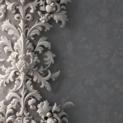 3d Model A Decorative Gray And White Damask Pattern With Ornate Floral And Scroll Designs Figure Octane Render Volumetric Highly Detailed Videogame Aesthetic 11 323b